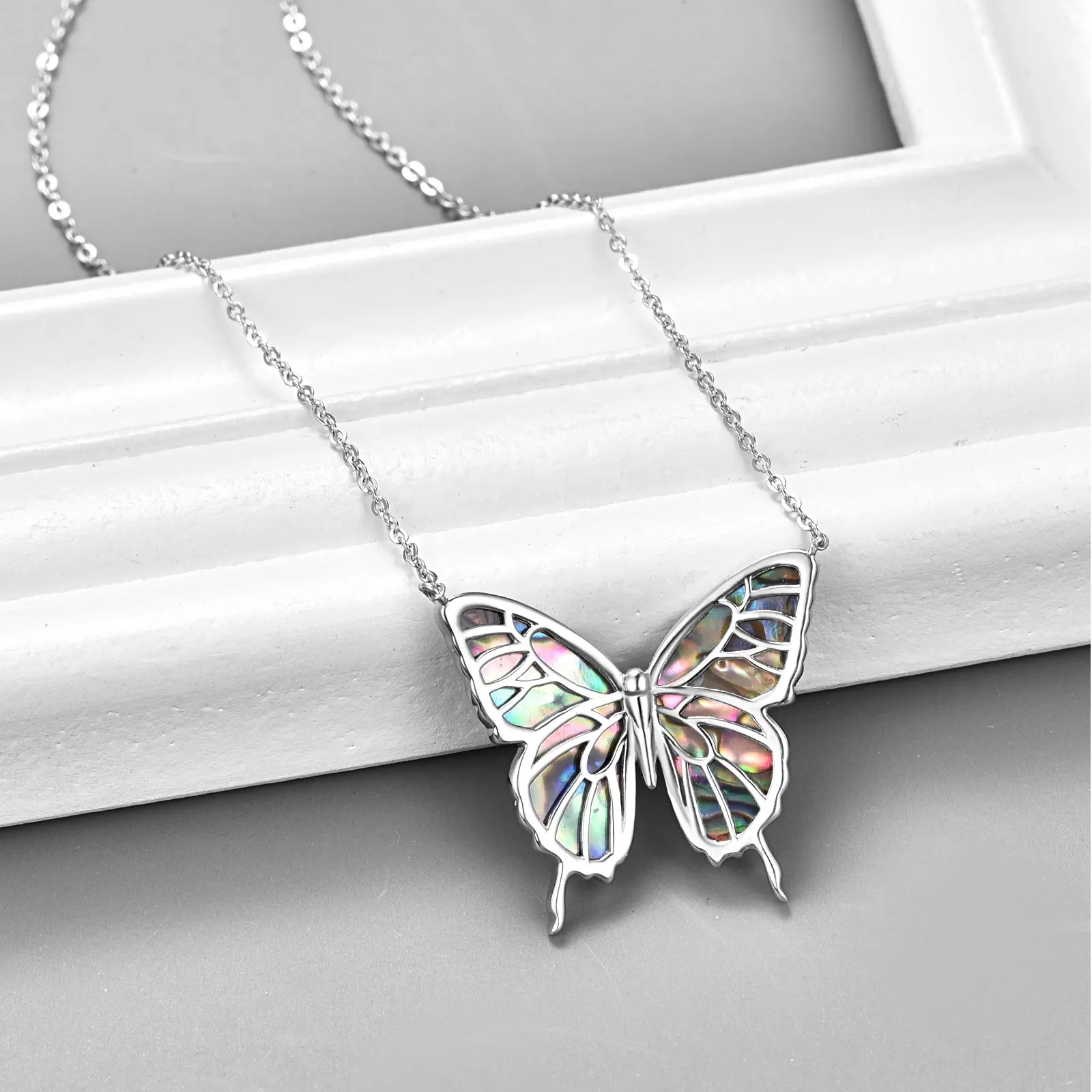 Cadeau d'anniversaire de Noël Collier pendentif papillon en forme de coquille d'ormeau en argent sterling 925 pour femmes
