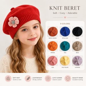 Béret pour bébé style peintre français, bonnet tricoté avec fleur 3D pour filles, idéal pour la photographie, vente en gros - Product Image 1