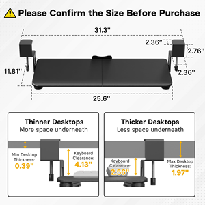 Plateau de clavier ergonomique coulissant sous le bureau avec fixation à pince en C extra robuste - Product Image 3