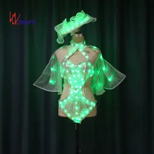 Programlanabilir tam renkli LED ışıklar kulüp elbiseler LED seksi kostümleri LED seksi Bikini karanlıkta kızdırma dans kostümü 1 parça yetişkinler