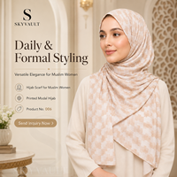 Nouvel arrivage : Hijab en modal ondulé à motif damier marron latte mat, résistant aux plis et fluide, pour femmes musulmanes