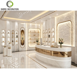 Présentoir de Parfums de Luxe Personnalisé avec Cadre Doré et Marbre, Meuble Vitrine Lumineux pour Magasin de Parfums Tendance - Product Image 6