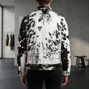 แฟชั่นสไตล์ตะวันตกด้วยเสื้อแจ็คเก็ตหนังวัวแท้ขนดิบสำหรับผู้ชาย - Product Image 3