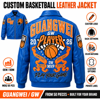 Veste de basket-ball en cuir personnalisée pour hommes, veste varsity de qualité supérieure bleu orange, veste avec patch en chenille, vêtements pour hommes