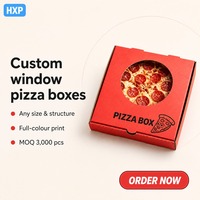 Boîte à pizza rouge personnalisée avec fenêtre transparente, emballage à emporter en carton ondulé