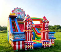 Structure gonflable de jeu pour enfants, thème Carnaval Cirque, avec 2 toboggans et Grande Roue, en PVC robuste, pour location commerciale
