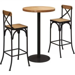 High <b>Bar</b> <b>Table</b> Set <b>Round</b> Metal with Wooden Seat Cross Back Design for Cafe Hotel Home <b>Bar</b> & Event Use - Product Image 6