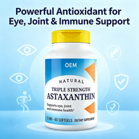 Gélules d'astaxanthine triple force naturelle, 60 unités, complément alimentaire OEM pour la santé des yeux, des articulations et du système immunitaire