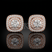Pendientes de Lujo con Diamantes Cultivados en Laboratorio con Corte Brillante, Doble Halo, Oro Sólido de 14K para Mujer, con Cierres de Rosca Seguros, Certificados por IGI
