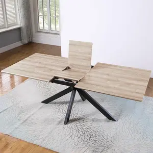 Nordic modern home furniture rectangular extendable recycled pine MDF wood metal legs dining table