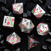 Vente en gros de dés en métal personnalisés à motif de fleurs de cerisier, 1 pièce, dés polyédriques carrés pour jeux de rôle, dés pour jeux de table Dungeons & Dragons