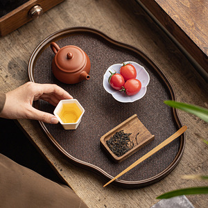 Chinese Style Bamboo Woven <b>Tea</b> <b>Tray</b> With Begonia Design Deluxe Residential Serving <b>Tray</b> - Product Image 4