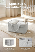 Panier de rangement pour chambre d'enfant en velours côtelé doux de qualité supérieure avec séparateurs amovibles et poignées, organisateur portable, cadeau pour la liste de naissance et la fête prénatale