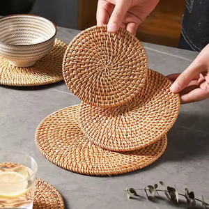 Handmade Rattan Coaster <b>Plate</b> Placemat Intricate Pattern Viet Nam-Sourced Wicker Crafts for <b>Tea</b> Ceremonies and Kitchen Decor - Product Image 2