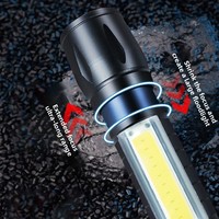 Mini lampe torche télescopique puissante pour l'extérieur, rechargeable par USB, LED, camping, lumière du jour 5000K, portée du faisceau 50-100m, corps en plastique