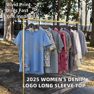 Camiseta Casual de Manga Larga con Estampado de Logotipo, Estilo Y2K, de Mezclilla y Gasa, Anti-Pilling, para Mujer, Invierno - Product Image 2