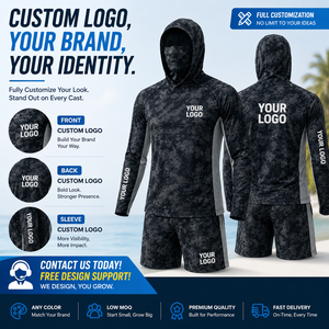 Camisas de Pesca Personalizadas al por Mayor, <span class=keywords><strong>Manga</strong></span> Larga, Protección UV, Camisa de Pesca con Capucha, UPF 50+, Máscara Facial Integrada - Product Image 2