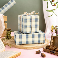 Bedrucktes Verpackungspapier, Vintage Blau-Beige Kariertes Gingham Dekoratives Geschenkpapier für Geschenke & Hamsterbox-Verpackung