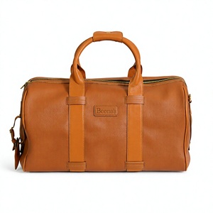 Sac de voyage en cuir véritable Beena, forme baril, avec fermeture éclair, décoration lettres, grande capacité, sangle amovible pour le voyage - Product Image 1