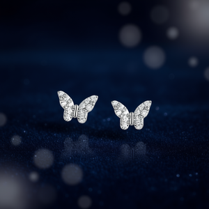 Orecchini a Farfalla in Oro Bianco con Diamanti E3734, Taglio Brillante Rotondo, Colore G, Naturali, per Uso Quotidiano Femminile, Stile Carino - Product Image 2