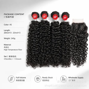 4 Bundles de Cheveux Bouclés Jerry avec Closure en Dentelle, Ligne de Cheveux Naturelle, Extensions de Cheveux Bouclés pour Femmes Noires, Vente en Gros - Product Image 2