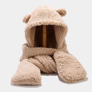 Cache-cou, <span class=keywords><strong>bonnet</strong></span>, écharpe et gants 3 en 1 en fausse fourrure polaire d'hiver, motif ours mignon, pour voyage, unisexe, adulte, prix abordable - Product Image 2