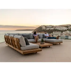 Set sofa luar ruangan, furnitur teras hotel resor mewah villa taman jati
