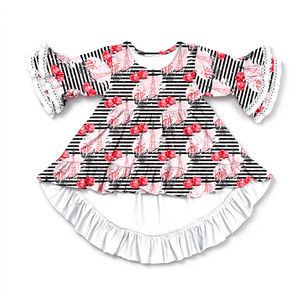 Vestido de niña de seda de leche con manga acampanada, encaje y volantes, estampado floral de bicicleta, Torre Eiffel y cerezas, vestido giratorio para niños - Product Image 3