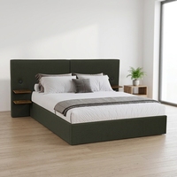 Lit de style européen moderne Willsoon en lin de luxe, avec rangement, disponible en tailles Queen et King, avec matelas et table de chevet