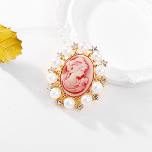 Broche de luxe en perles motif tête de <span class=keywords><strong>camée</strong></span> victorienne, épingle de corsage, bouton de cardigan, accessoires vintage pour manteau femme - Product Image 4