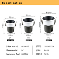 Spot LED encastré anti-éblouissement sans scintillement 5W 10W 15W pour chambre, restaurant, bureau