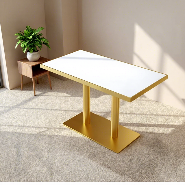 Marble Light-Luxury Rectangular Dining Table Assembled Iron Legs for Milk Tea Shops Hotels Restaurants Cafeterias Fast-Food