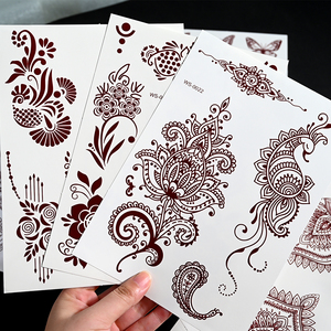 Autocollants de <span class=keywords><strong>tatouage</strong></span> en henné brun imperméables, motifs <span class=keywords><strong>dentelle</strong></span>, fournitures pour femmes, style indien, accessoires de <span class=keywords><strong>tatouage</strong></span> pour les mains - Product Image 1