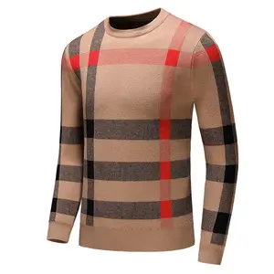 Suéter de manga larga con cuello redondo para hombre, Jersey clásico a cuadros, personalizado, para primavera y otoño