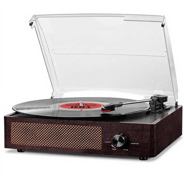 Vinyl Record Player Turntable Wood Built-in for Receiver 2 Stereo Speakers 3 Speed 3 Size Portable Retro Entertainment