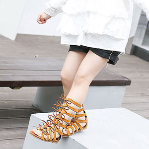 Sandales d'été pour enfants, nouvelles chaussures respirantes en cuir pour filles, fourrure, bottes longues, décontractées, collection 2021 - Product Image 3