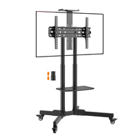 Support TV mobile compact sur roulettes pour téléviseurs de 32 à 65 pouces jusqu'à 100 lb, support TV portable noir sur pied avec roulettes