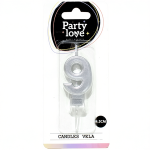 Bougie d'anniversaire argentée numéro 9 Party Love 4,5 cm Vela - Product Image 2