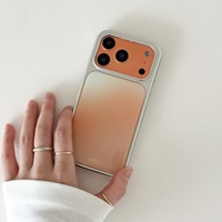 Coque de téléphone en époxy dégradé orange avec cadre entièrement argenté et bordure argentée