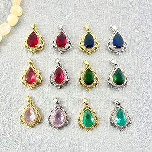 Water Drop Pendant With Zircon Synthetic Gemstone <b>Copper</b> Plated For Jewelry Making Teardrop Shape Hollowed Out <b>Vase</b> Design - Product Image 1