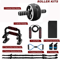 Kit de roues abdominales avec bandes de résistance, tapis de genou, corde à sauter, barre de pompes, équipement de gym à domicile pour la force et les exercices abdominaux