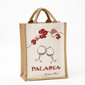 Wholesale Cheap Custom Print Logo Jute Cotton Canvas Wine Tote Bag