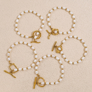 Stainless Steel Imitation Pearl Necklace And <b>Bracelet</b> <b>Set</b> Heart Shape 18K Gold Plated Women's Fashion Jewelry Gift - Product Image 3