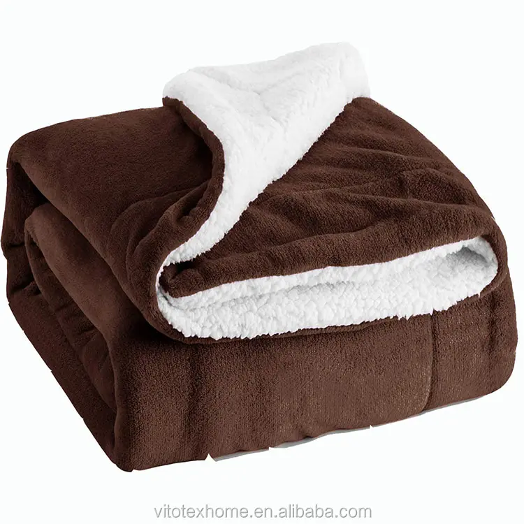 Reversible Flannel With Sherpa Fleece Plush Blanket Fuzzy Soft And Warm Blanket Chocolate Color Queen Size