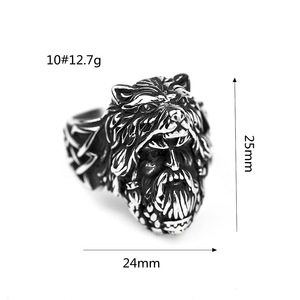 yunnique Men's Stainless Steel Animal <b>Head</b> Ring Nordic Viking <b>Style</b> Geometric Design Gift Jewelry - Product Image 5