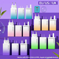 Bloc de chargeur USB C dégradé pastel GaN 65W Chargeur mural compact rapide à 3 ports pour Macbook Air iPad iPhone 16 Pro Galaxy S25