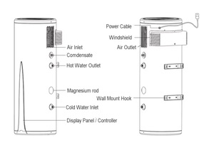 Chauffe-eau mural horizontal/vertical 60L/80L/100L Pompe à chaleur R134a avec chauffage électrique - Product Image 6