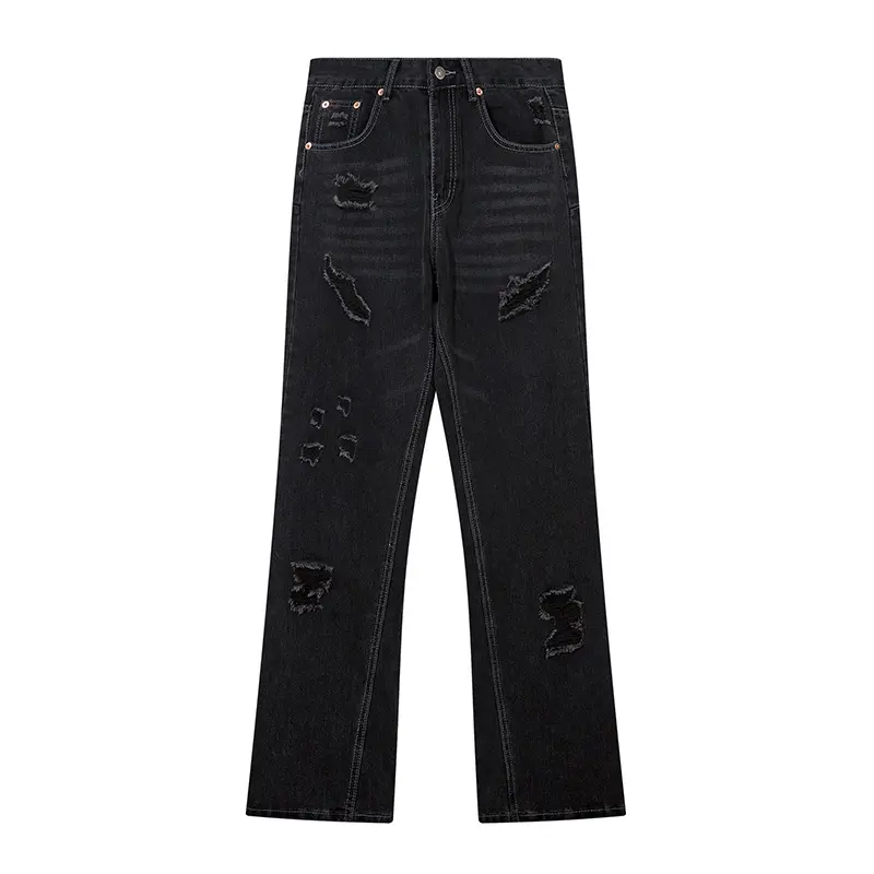 Pantaloni larghi in Denim neri da uomo pantaloni in Denim svasati con Logo personalizzato alla moda Jeans