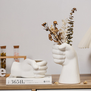 Vaso a forma di mano in ceramica di nuovo stile moderno vaso a forma di fiore per arredamento carino a forma di artiglio di gatto vaso di piante intero vendita in fabbrica vaso bianco - Product Image 3