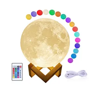 中东节日斋月装饰3D打印遥控可调光充电月亮灯触摸月亮灯